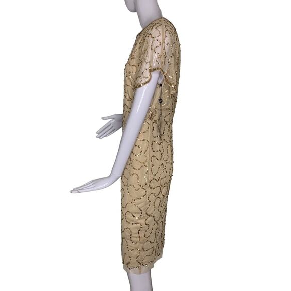 Adrianna Papell NWT Sequence Champagne Gold Sheath Dress Short Sle… - Picture 5 of 12